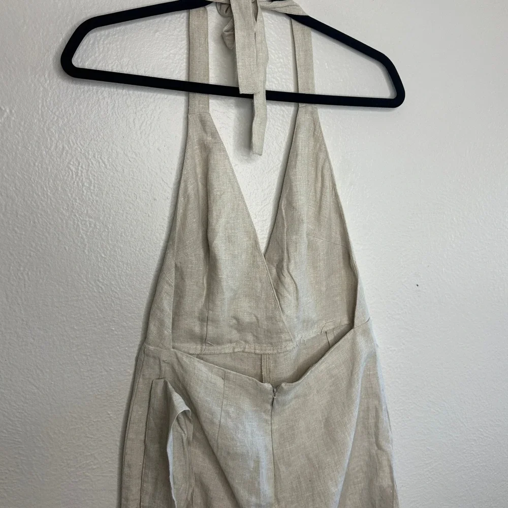 Reformation Dani Jumpsuit 100% Linen Halter Oatmeal Beige Wide Leg Size 6